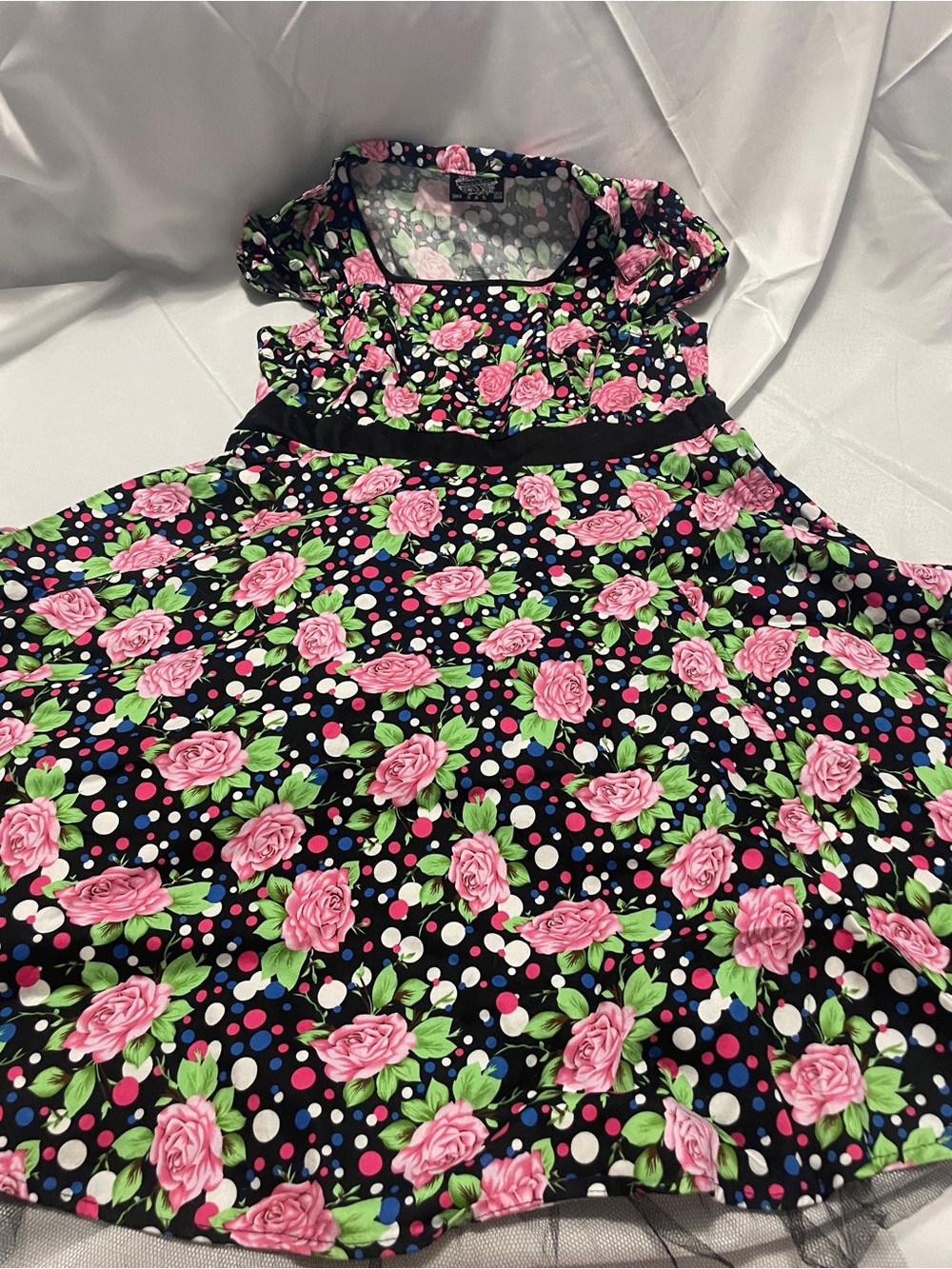 Pink Rose Polka Dot Fit & Flare rockabilly Dress